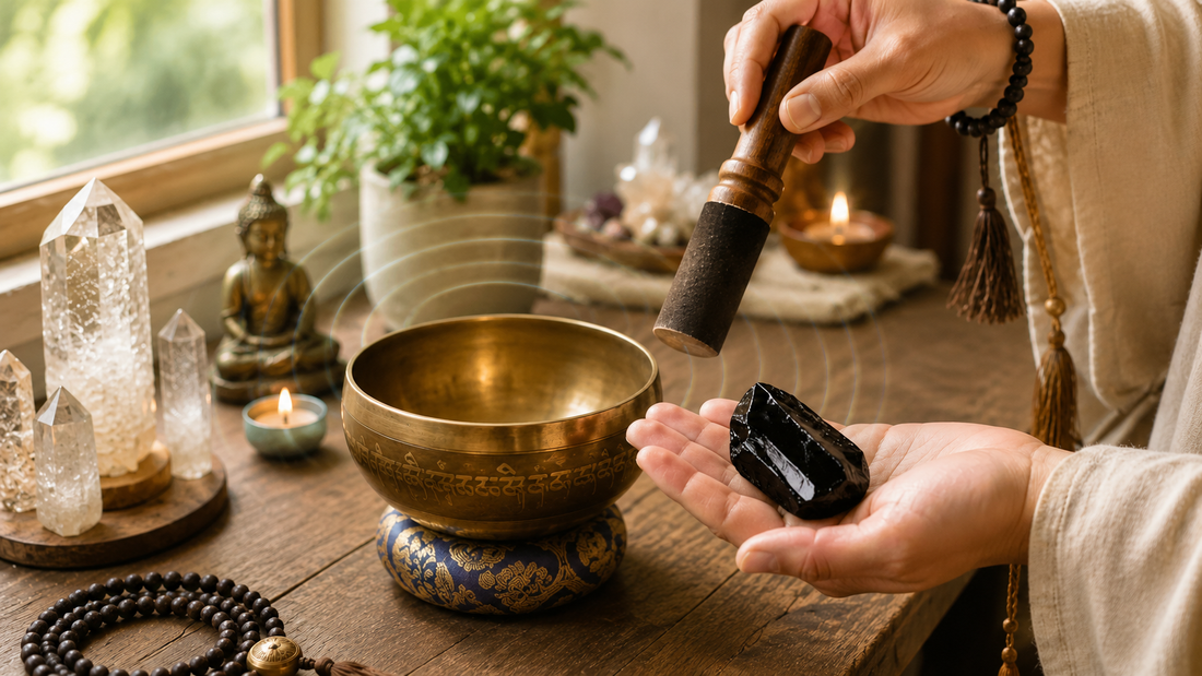 How to Cleanse Black Obsidian Crystals with a Tibetan Singing Bowl