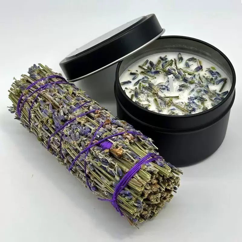 Handmade Crystal Manifestation Soy Candle - White Sage, Palo Santo, Cedar & Lavender for Spiritual Cleansing & Rituals