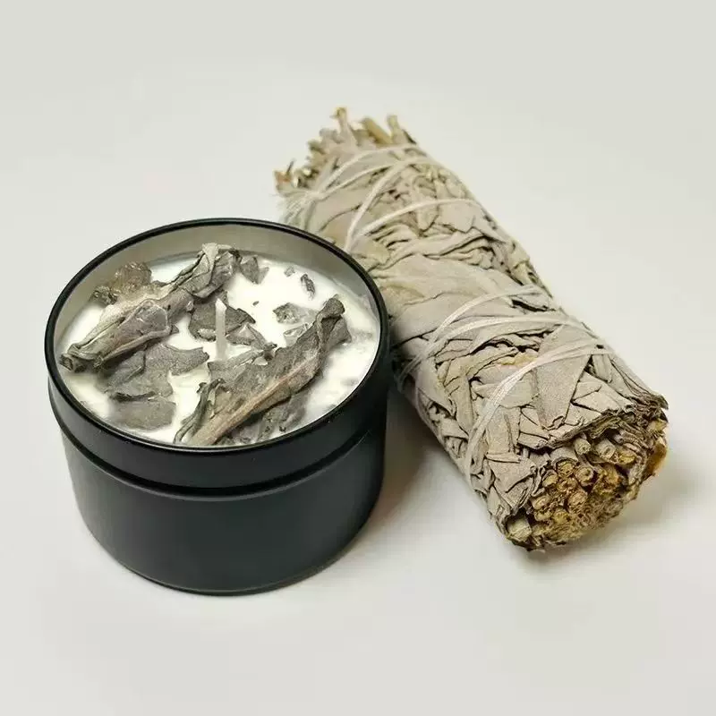 Handmade Crystal Manifestation Soy Candle - White Sage, Palo Santo, Cedar & Lavender for Spiritual Cleansing & Rituals
