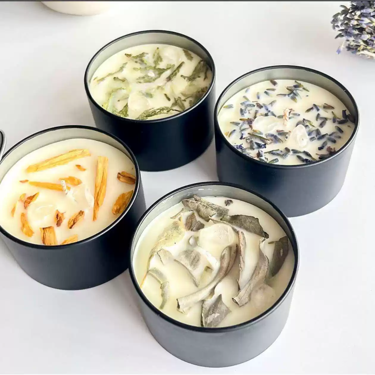 Handmade Crystal Manifestation Soy Candle - White Sage, Palo Santo, Cedar & Lavender for Spiritual Cleansing & Rituals