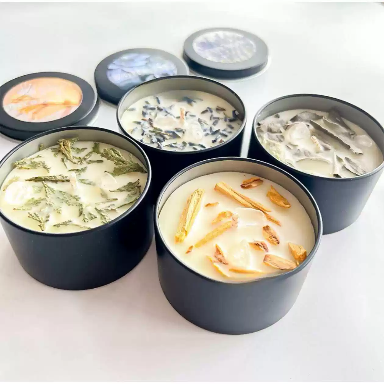 Handmade Crystal Manifestation Soy Candle - White Sage, Palo Santo, Cedar & Lavender for Spiritual Cleansing & Rituals