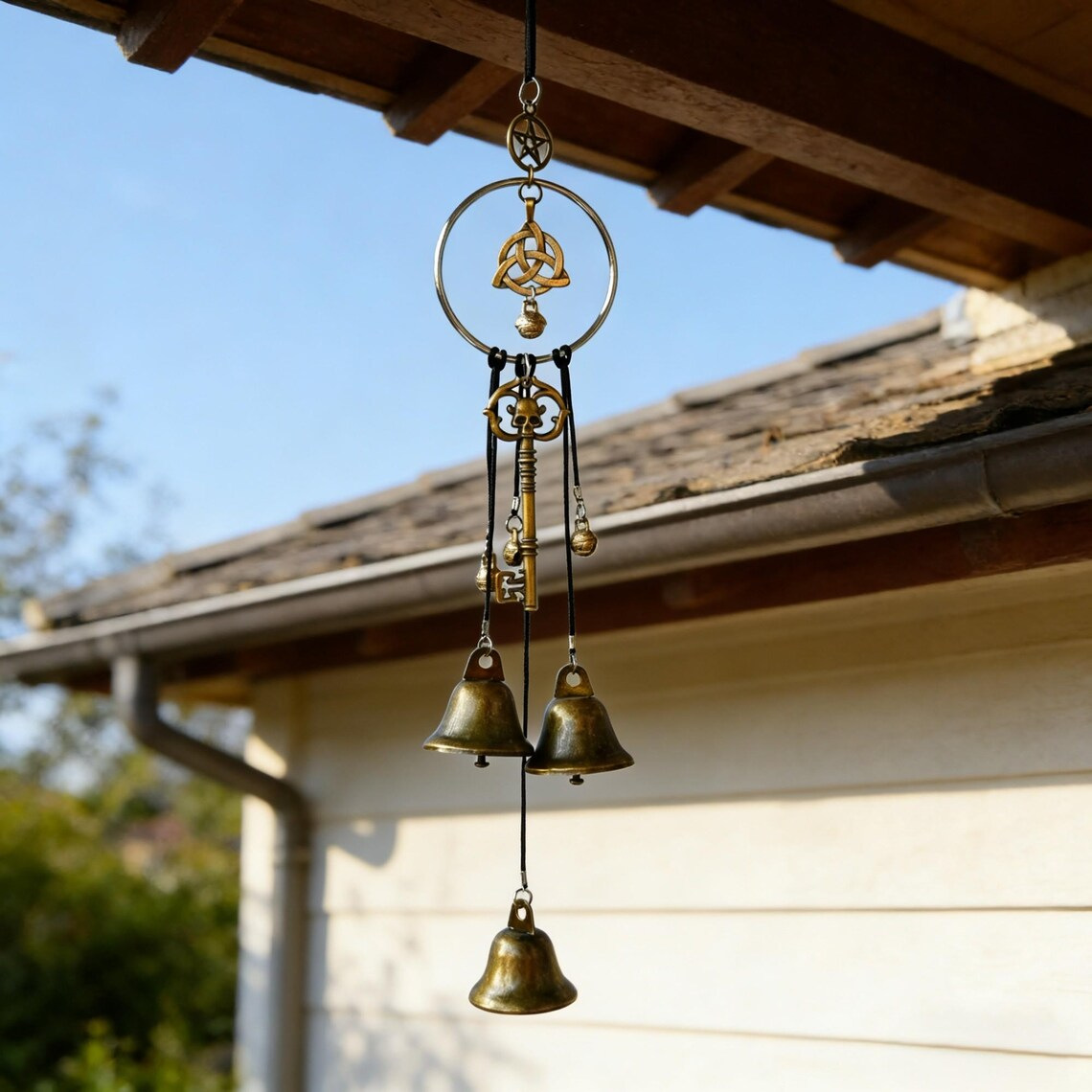 Handmade Witch Bells Protection Charm - Natural Vine & Brass Energy Purifying Hanging for Door, Window & Altar