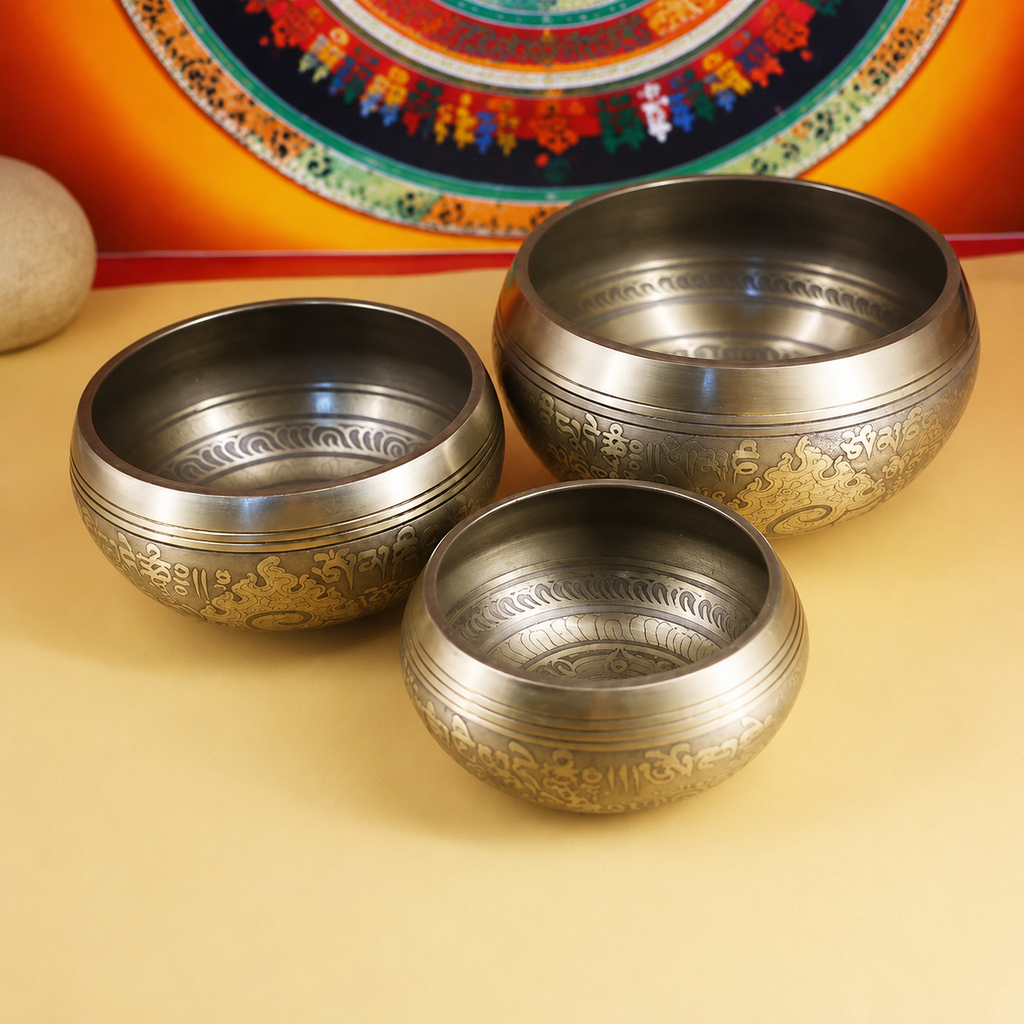 Handmade Nepalese Tibetan Singing Bowl Set for Meditation & Sound Healing