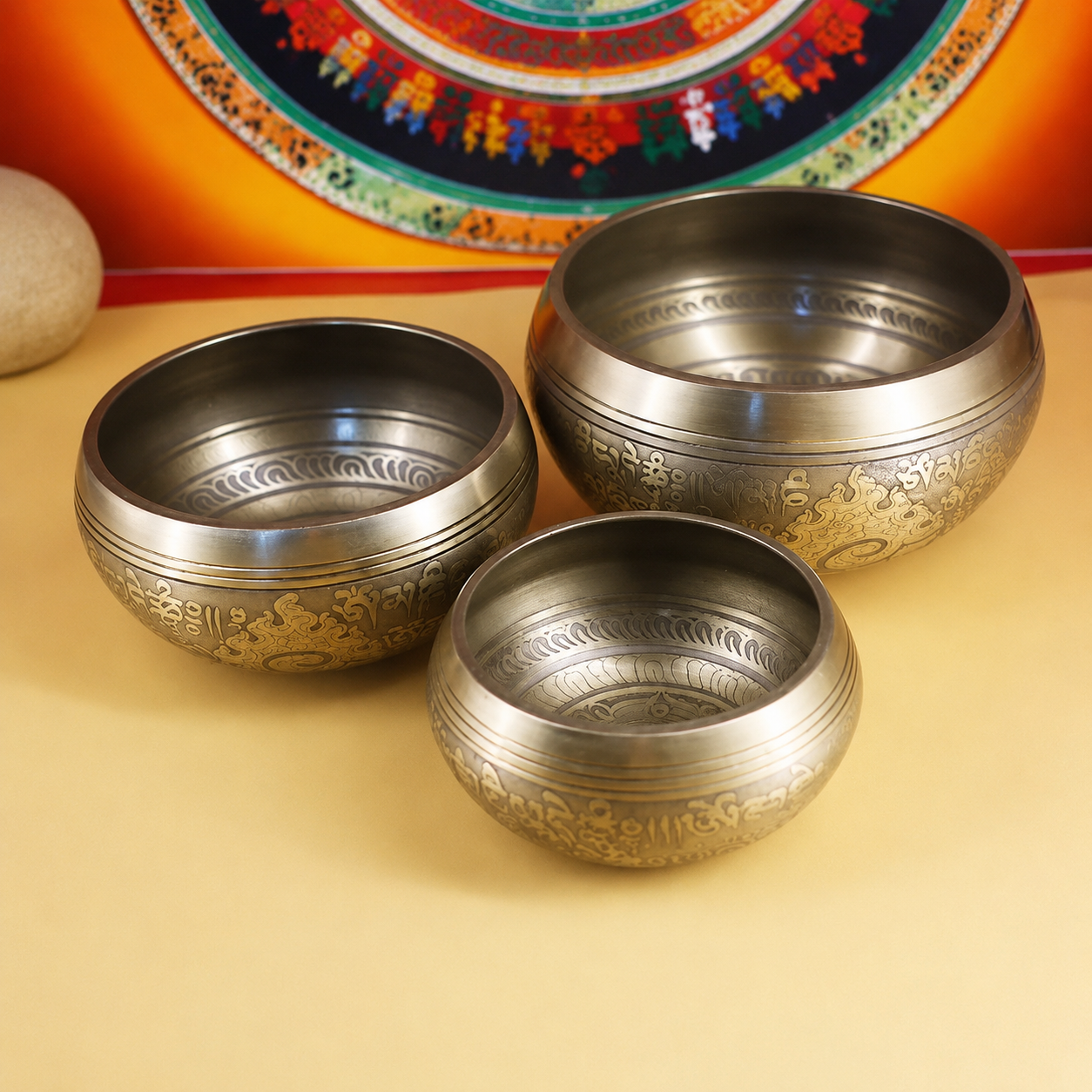 Handmade Nepalese Tibetan Singing Bowl Set for Meditation & Sound Healing