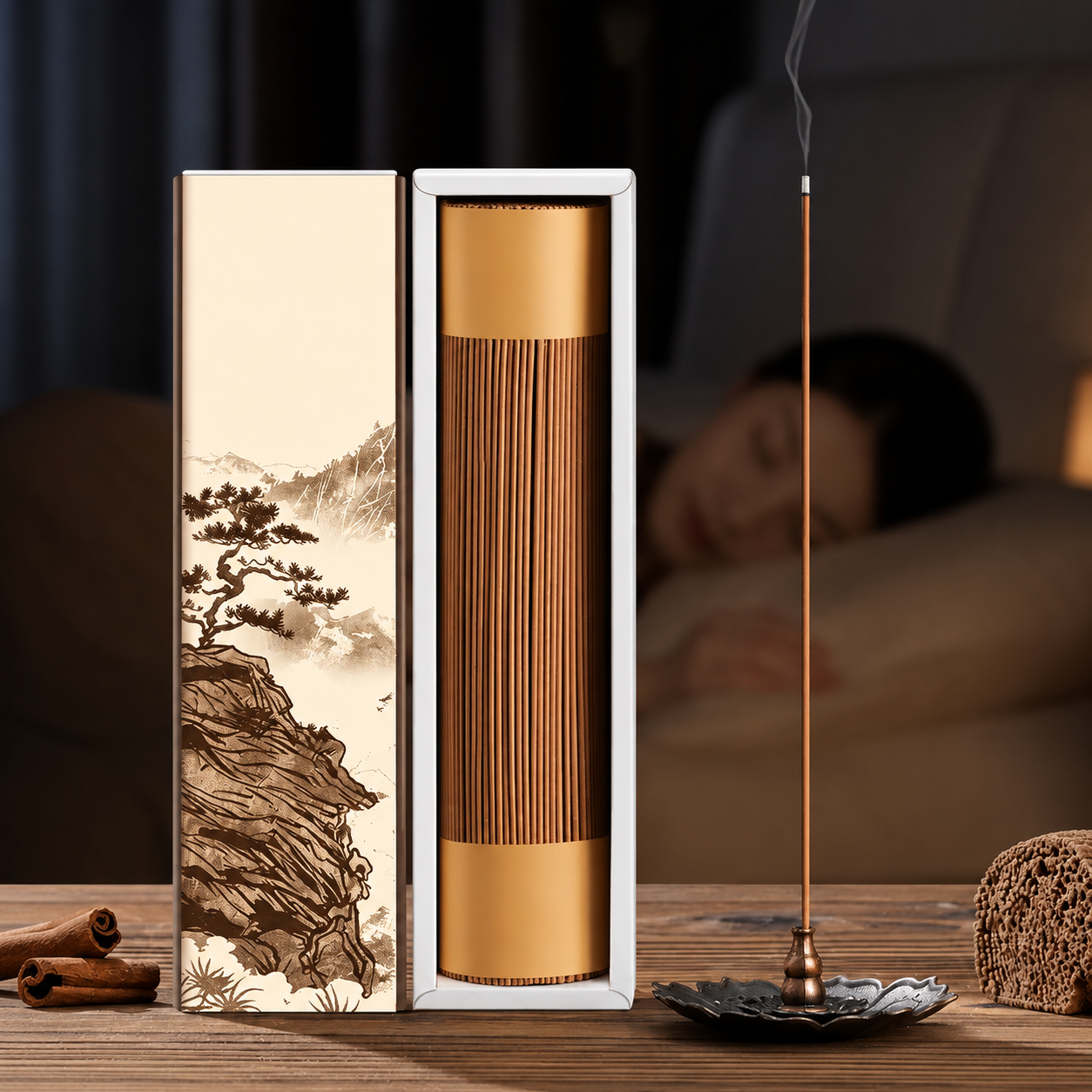 Premium Mysore Sandalwood Incense Sticks with Burner Base - Aged Botanical Blend for Deep Sleep & Mindfulness
