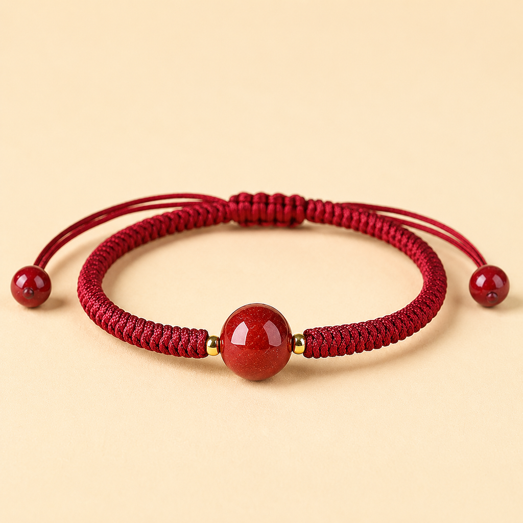 Natural Cinnabar and Red Cord Bracelet - Spiritual Protection Amulet for Warding Off Negative Energy & Aura Shielding