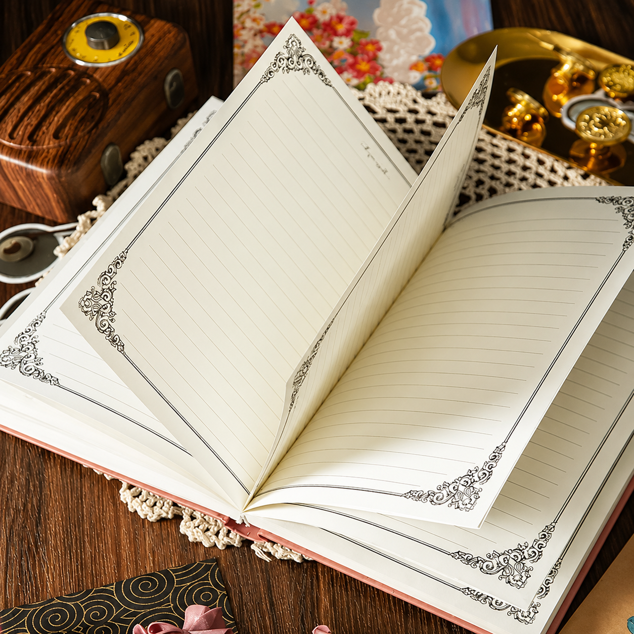 Vintage Manifestation Journal Notebook - Gold Foil Purebook for Scripting, Mindfulness & Law of Attraction Rituals