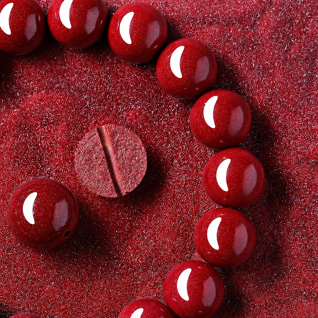 Authentic Cinnabar Crystal Beads Bracelet - High-Vibrational Yang Energy Amulet for Root Chakra Alignment & Spiritual Protection