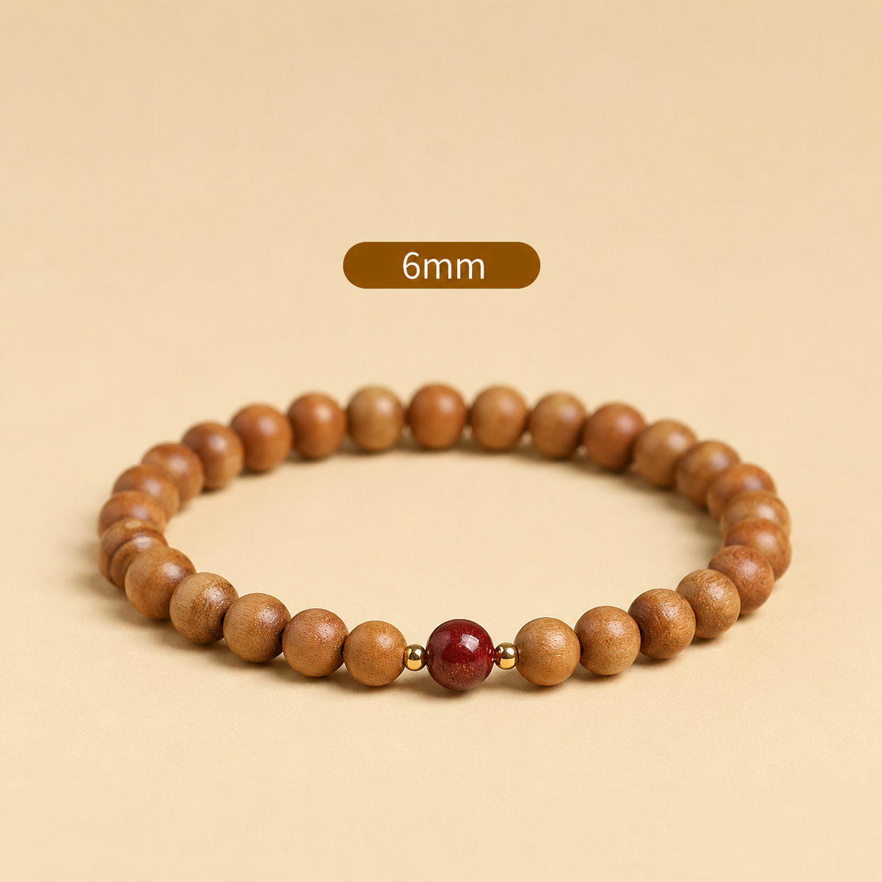 Aged Peach Wood Meditation Beads - Zen Mindfulness Bracelet with Cinnabar Energy Anchor for Spiritual Protection
