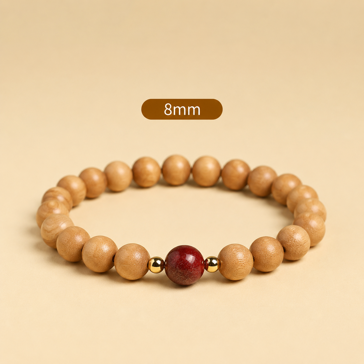 Aged Peach Wood Meditation Beads - Zen Mindfulness Bracelet with Cinnabar Energy Anchor for Spiritual Protection