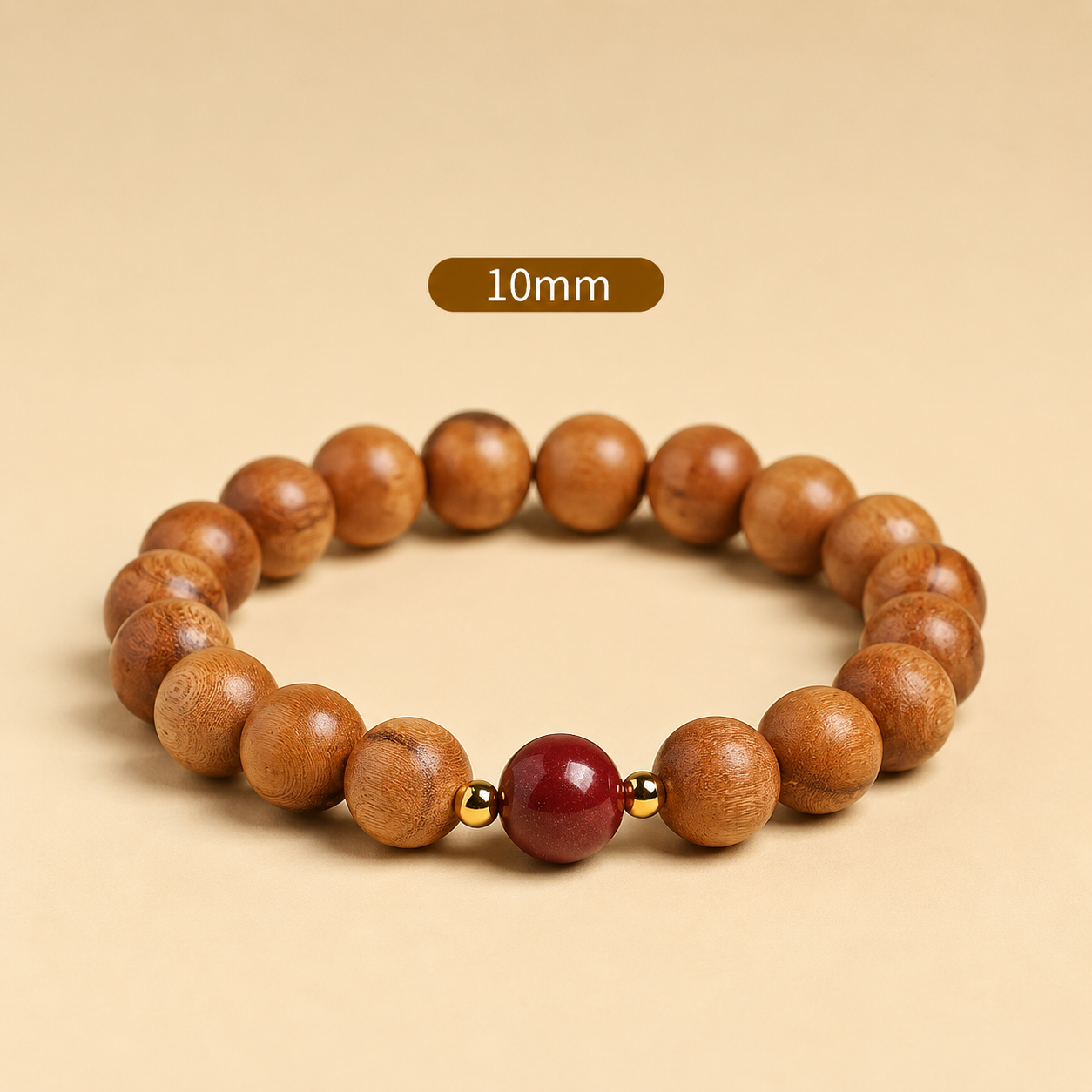 Aged Peach Wood Meditation Beads - Zen Mindfulness Bracelet with Cinnabar Energy Anchor for Spiritual Protection