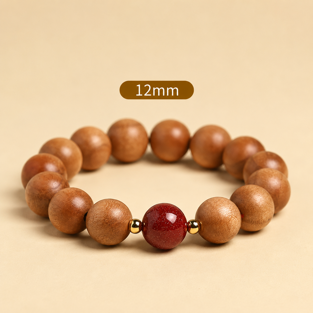 Aged Peach Wood Meditation Beads - Zen Mindfulness Bracelet with Cinnabar Energy Anchor for Spiritual Protection